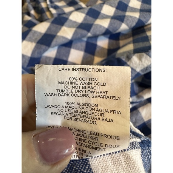 Vintage 100% Cotton Cottage Check Blue White Check Tablecloth 63" Round - Picture 5 of 5